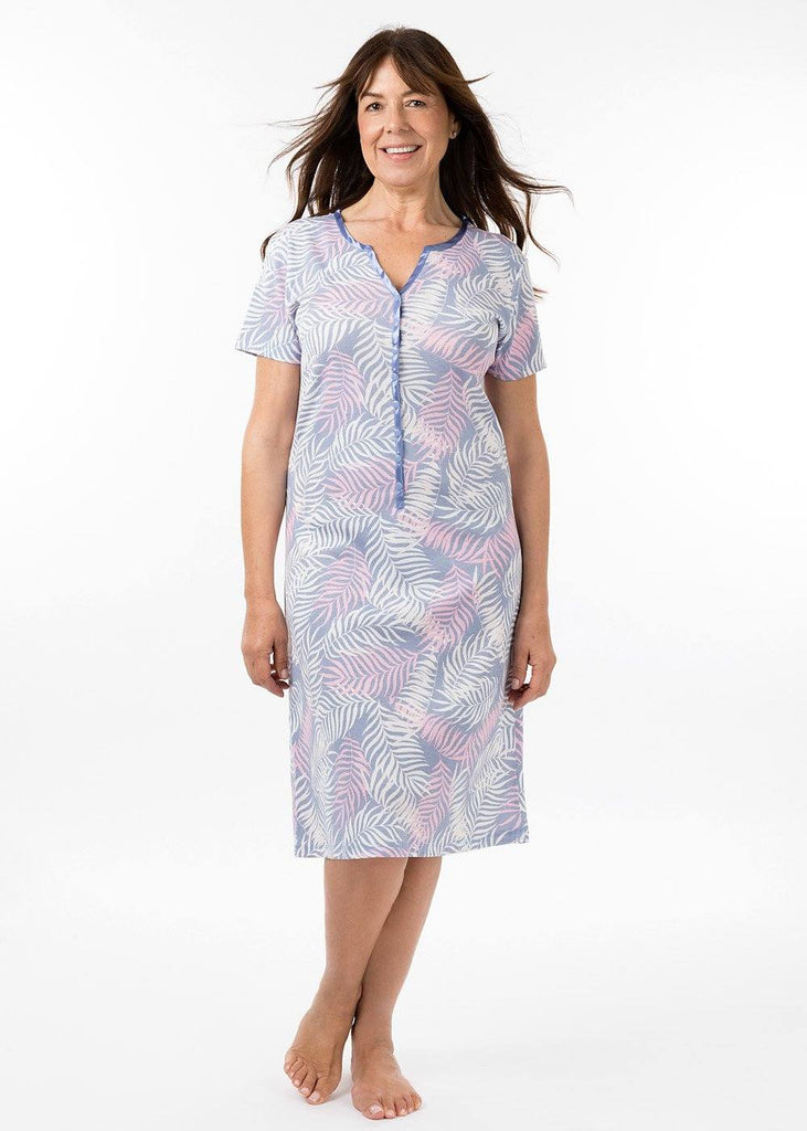 ladies nightwear - henley short sleeve nightie in havana print